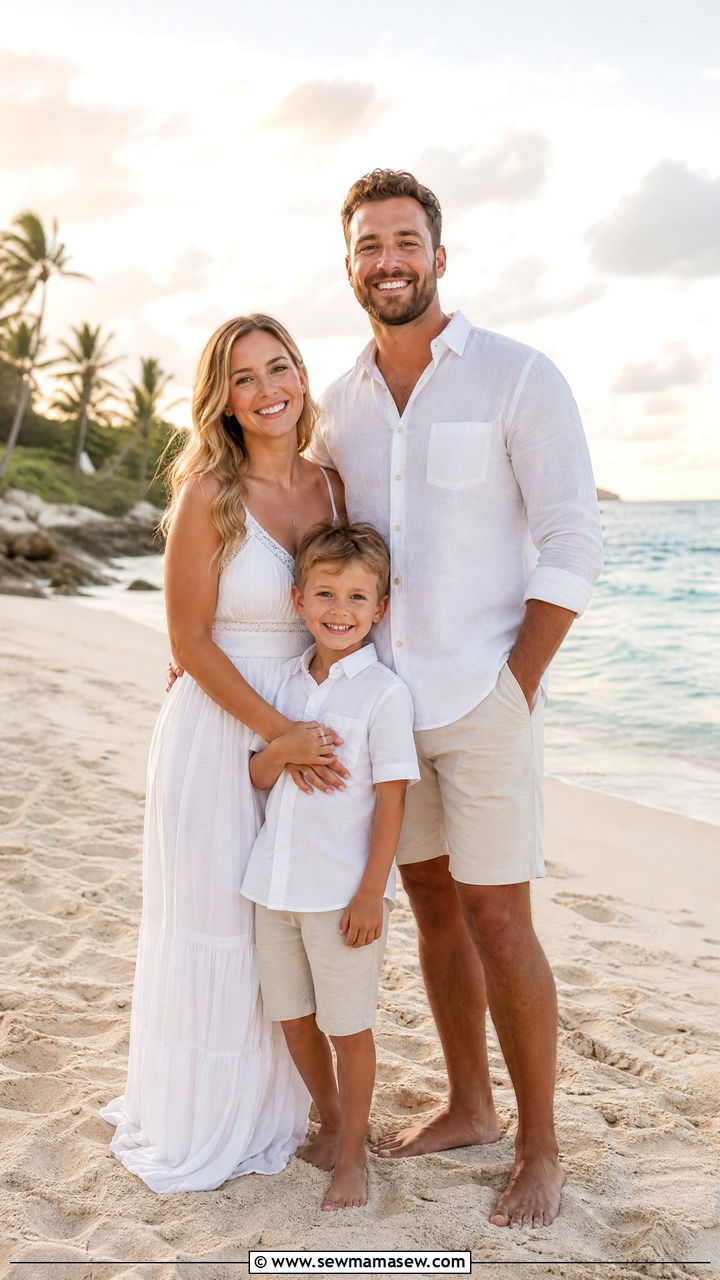 All White Linen for a Summer Beach Family Picture - 30 Family photoshoot outfit ideas
