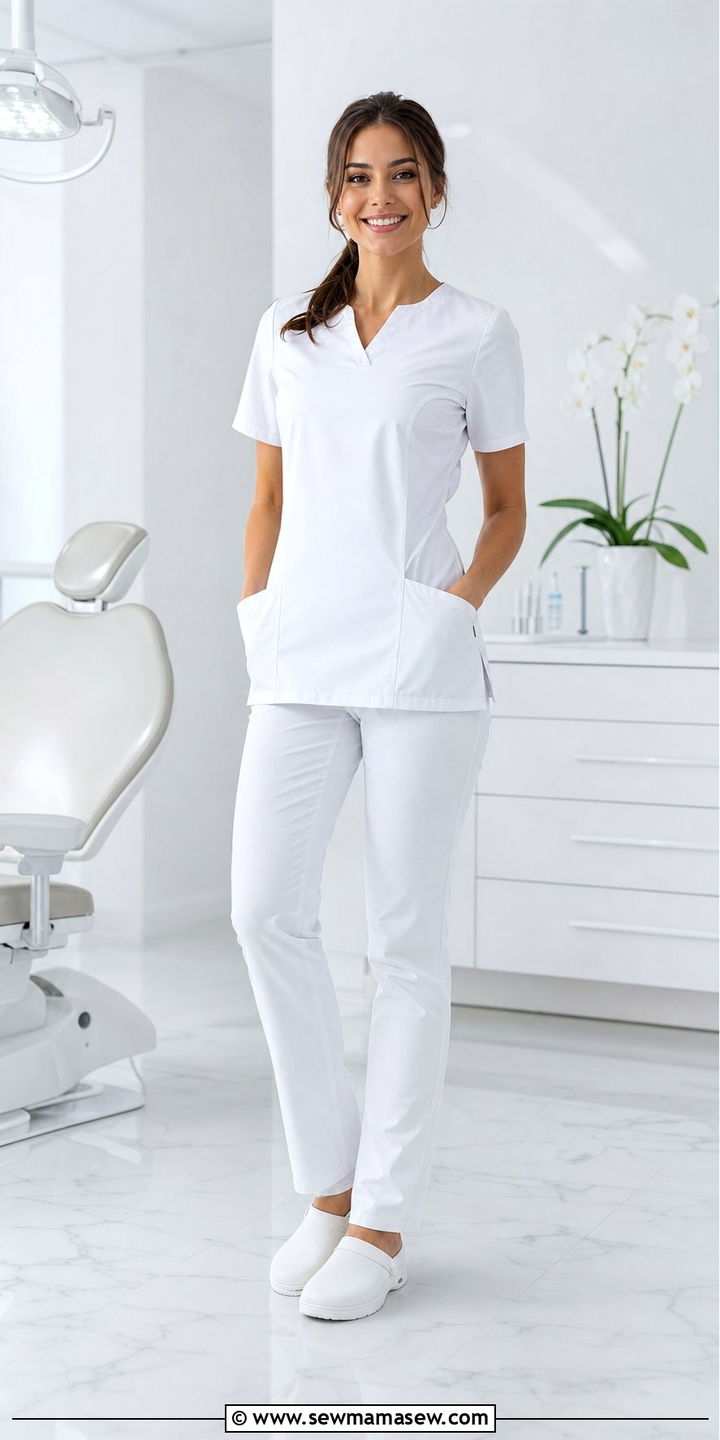 All White Monochromatic Scrub Set With White Clogs - 25 Dental assistant outfit ideas