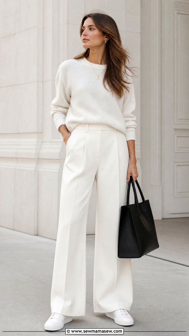 All White Monochrome Office Outfit with Sneakers - 25 How to style white sneakers for work