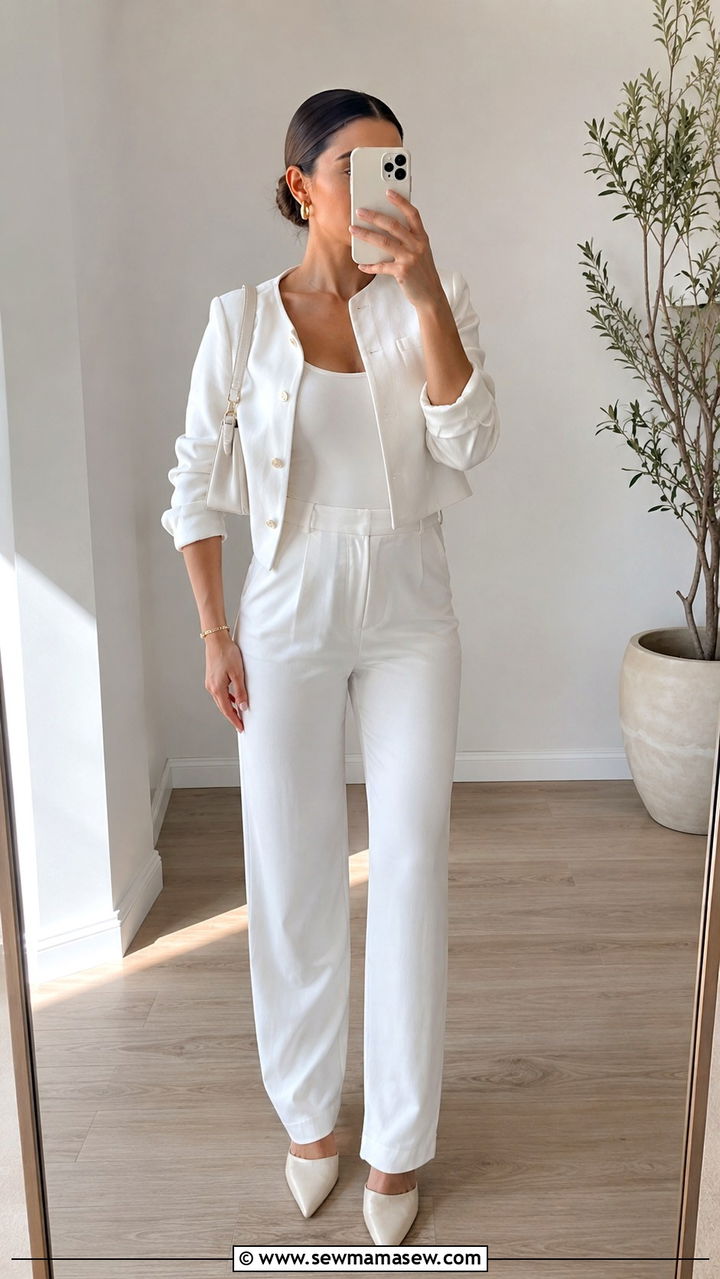 All White Monochrome Outfit With Pointed Mules - 25 Outfits that make you look taller