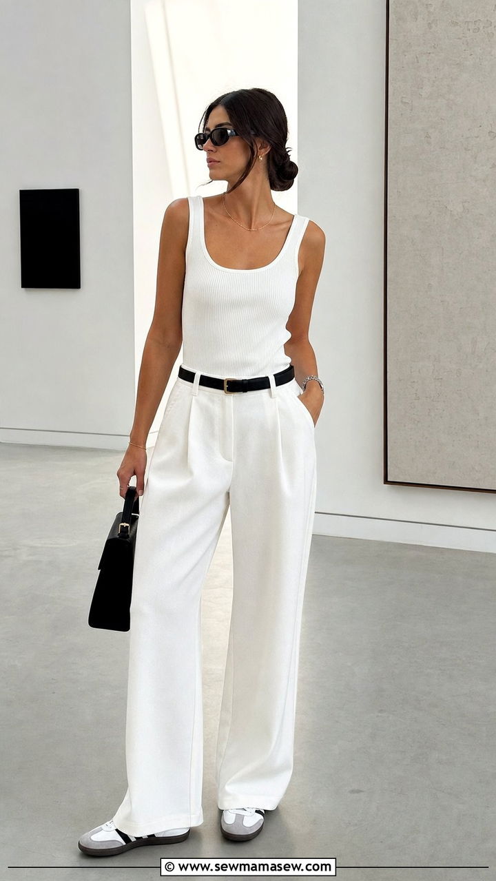 All White Monochrome Outfit with White Adidas Sambas - 25 summer outfits with adidas sambas