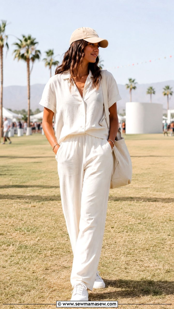 All White Monochrome Set With Sneakers - 30 casual Coachella outfits