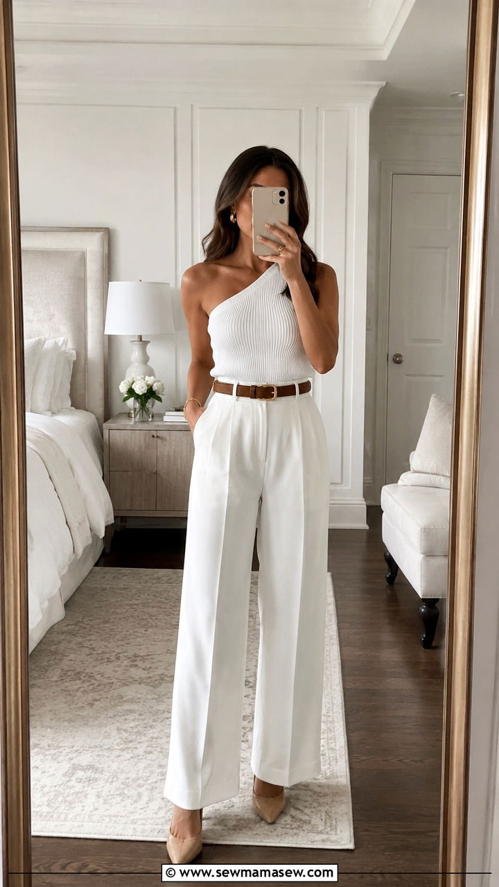 All White Monochrome With Brown Leather Accents - 30 Old money outfits for petite women
