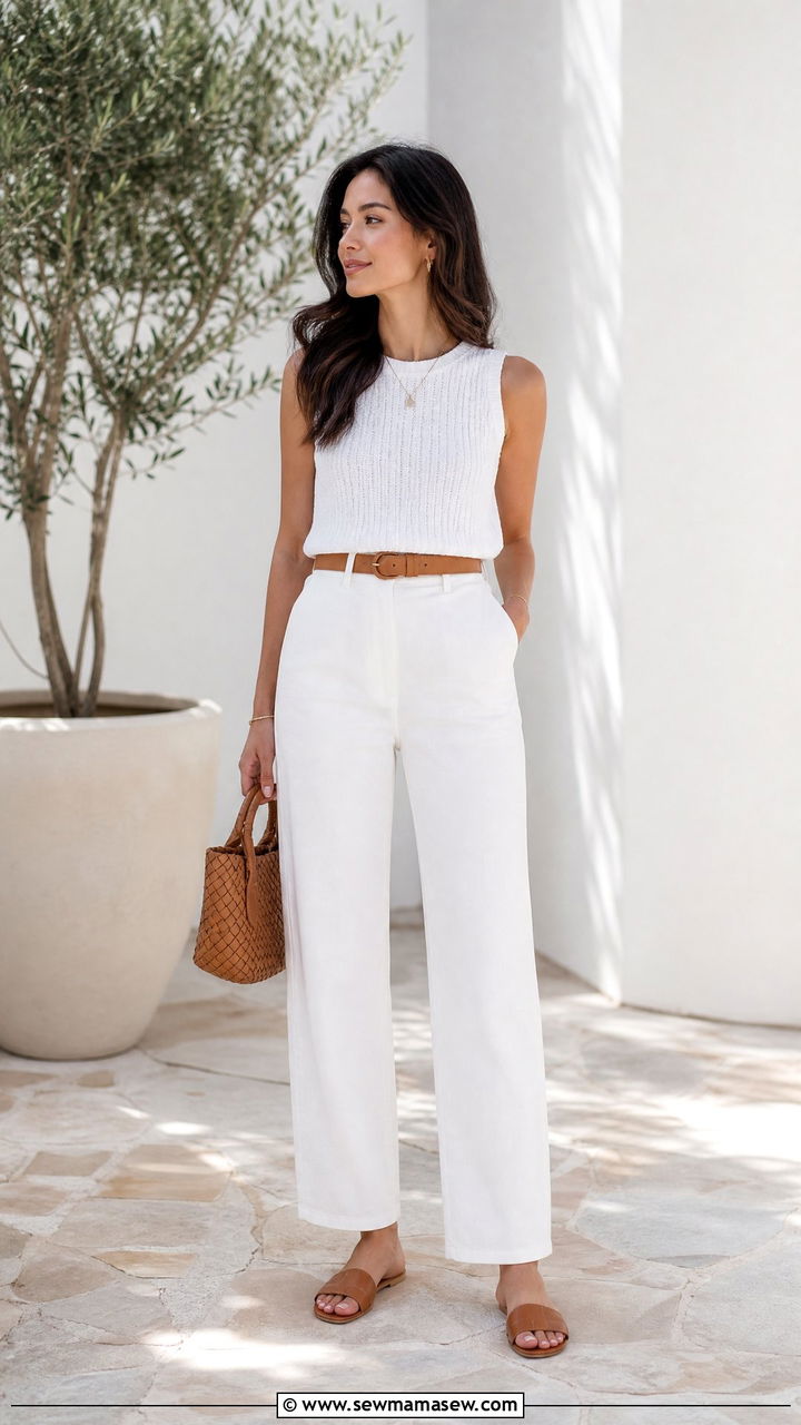 All White Outfit with Tan Accessories - 30 Brunch outfit ideas petite