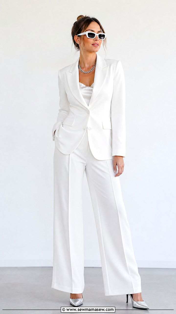 All White Pantsuit with Silver Accessories - 25 Beyonce concert outfit ideas