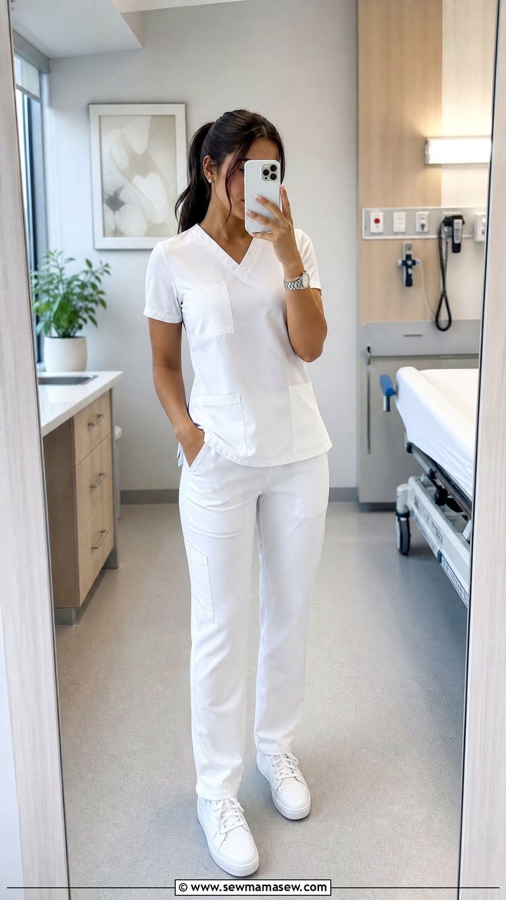 All White Scrub Set for ER Nurses - 30 ER nurse outfit ideas