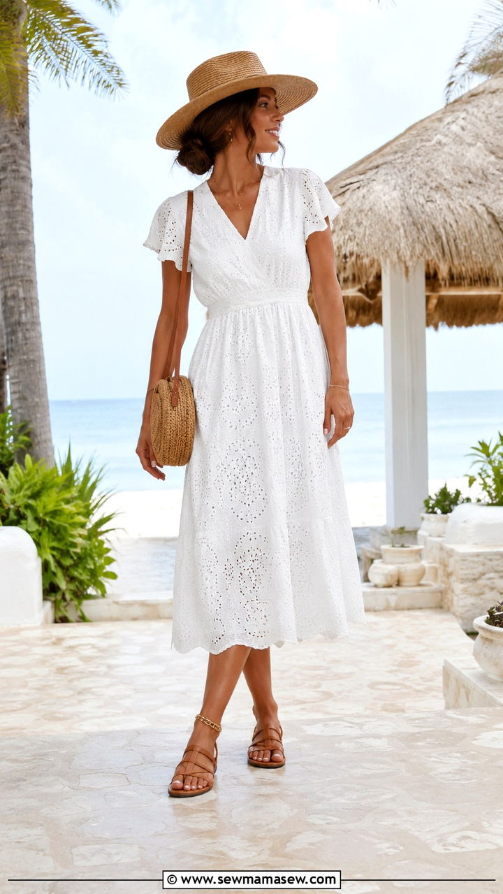 All White Summer Dress and Straw Hat - 30 minimalist outfit ideas for women