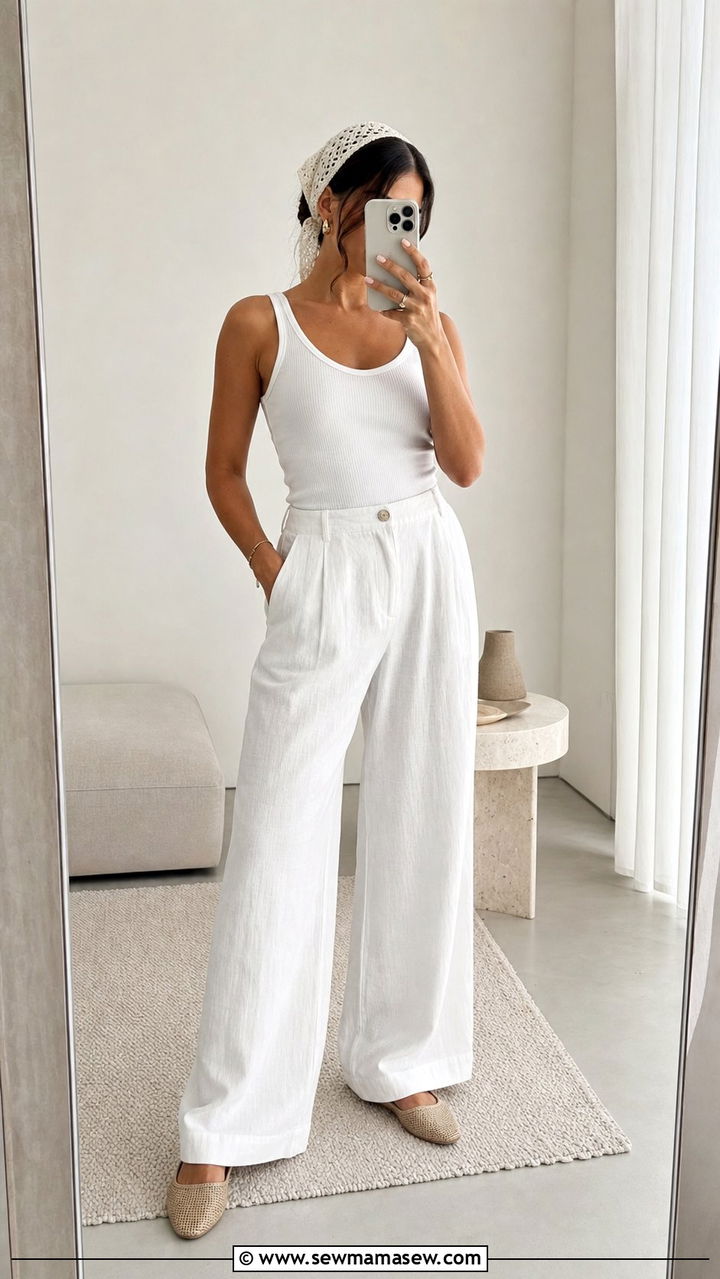 All White Summer Outfit With Hair Scarf - 25 summer outfits with hair scarf