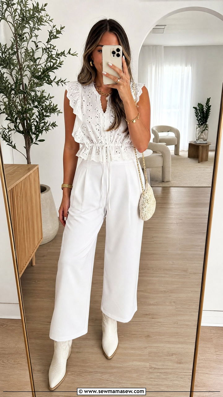 All White Summer Outfit With White Cowboy Boots - 30 Summer outfits with cowboy boots