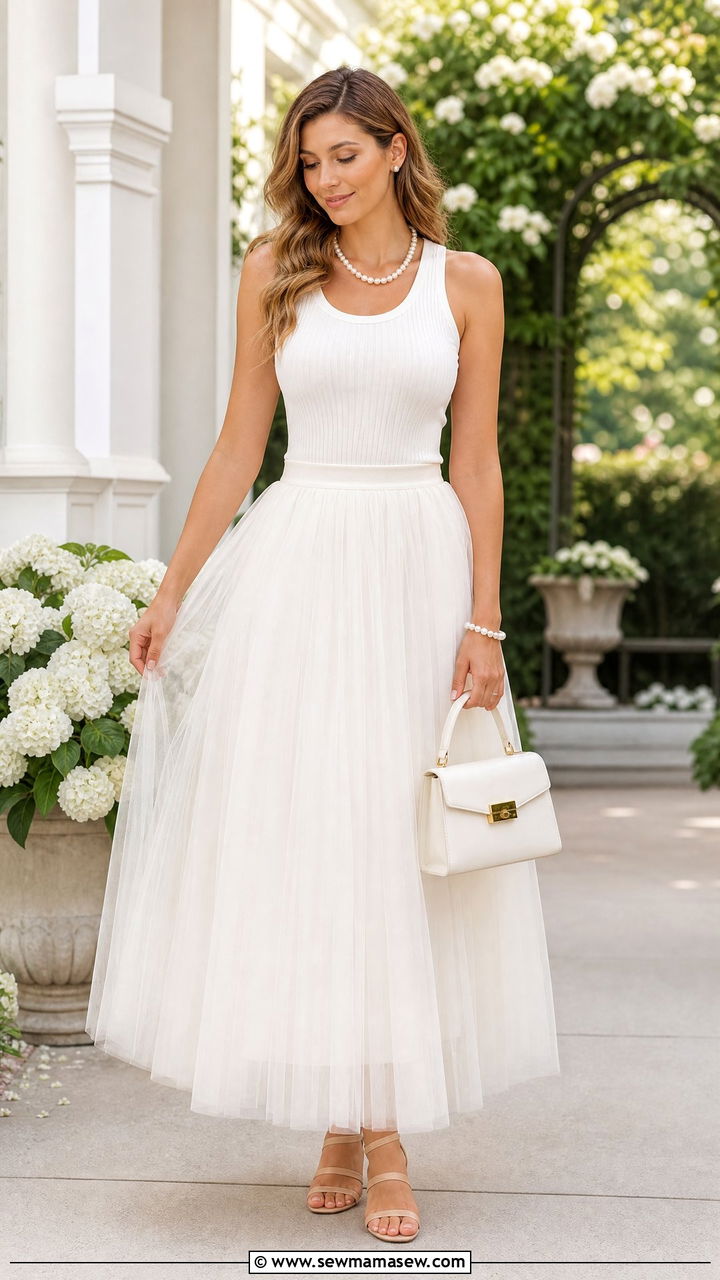 All White Tulle Maxi Skirt Monochrome Outfit - 25 Tulle maxi skirt outfit ideas