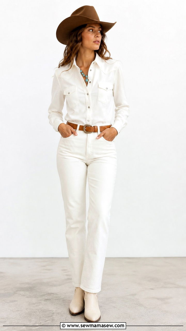 All White Western Outfit with Cowboy Boots - 40 western outfits for women