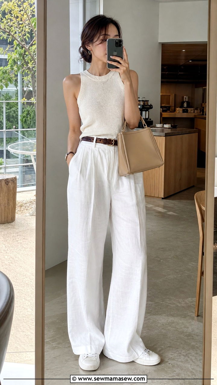 All White Wide Leg Pants and Tank Outfit - 40 Summer Japan outfit ideas
