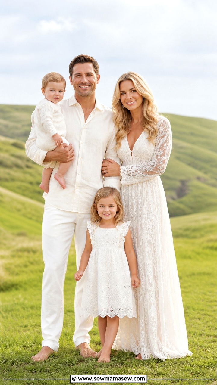 All White and Ivory Family Look - 40 Spring family photo outfits