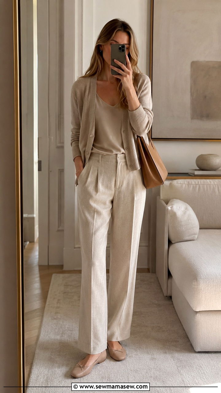 All beige layered quiet luxury outfit - 25 Quiet luxury minimalist outfit ideas