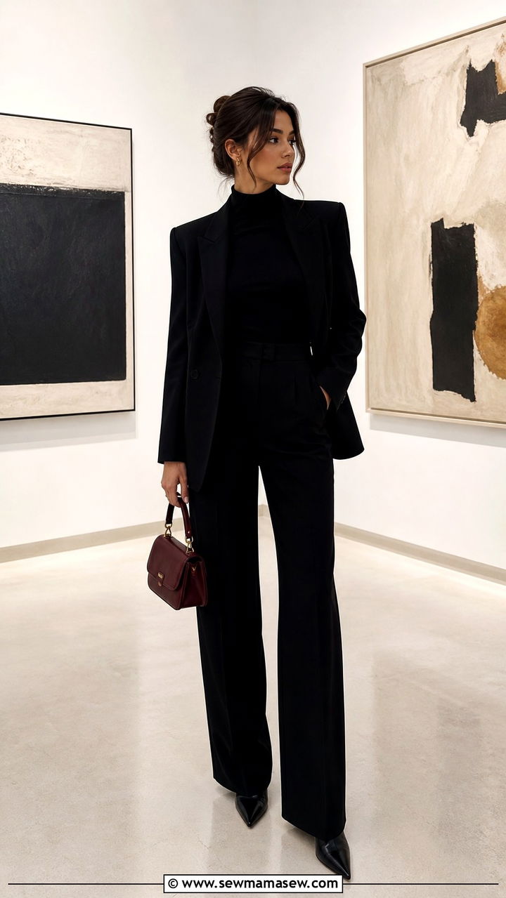 All black ensemble with high rise trousers and tailored blazer - 20 cute Pinterest outfits