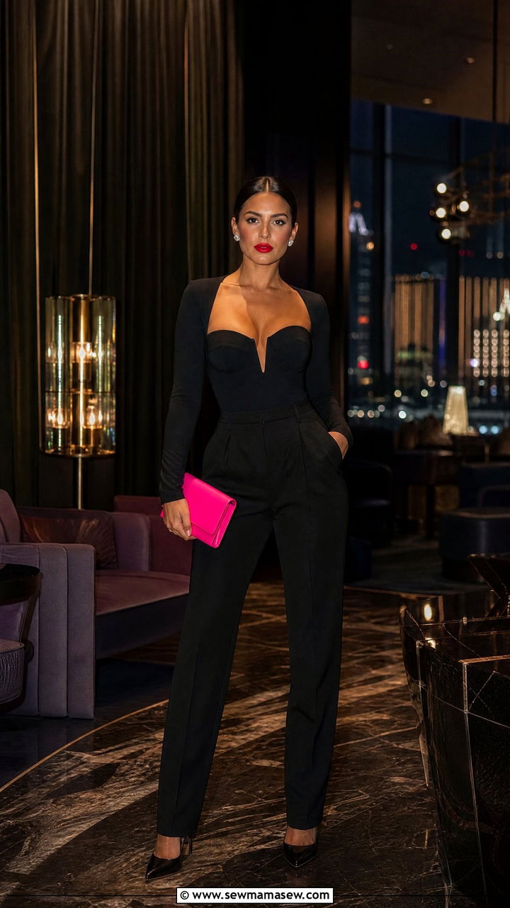 All black ensemble with statement bag outfit for Vegas night - 40 What to wear in Las Vegas