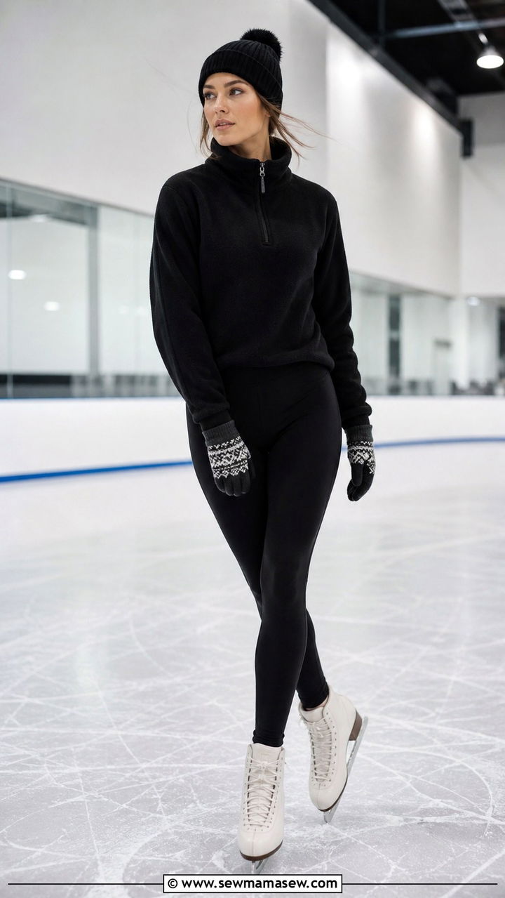 All black fleece pullover and leggings ice skating outfit - 40 Ice skating outfit ideas