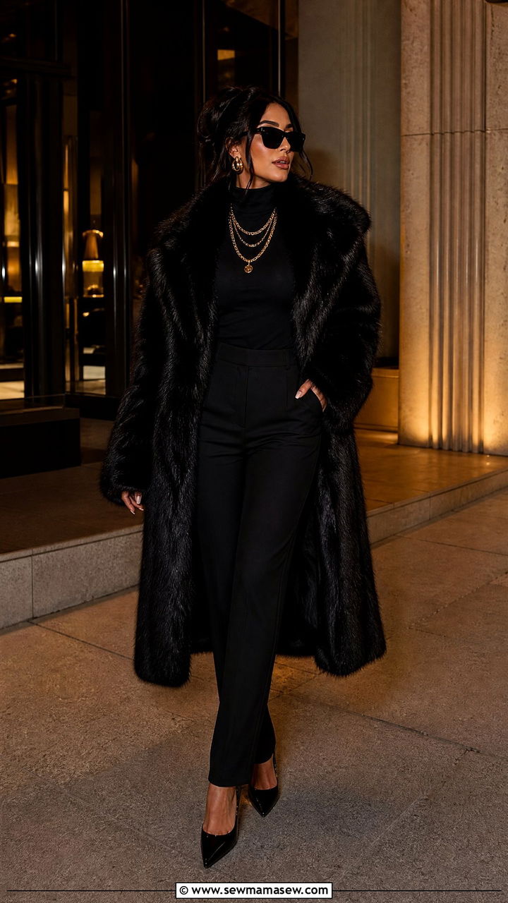 All black fur coat outfit - 35 Mob wife outfit ideas