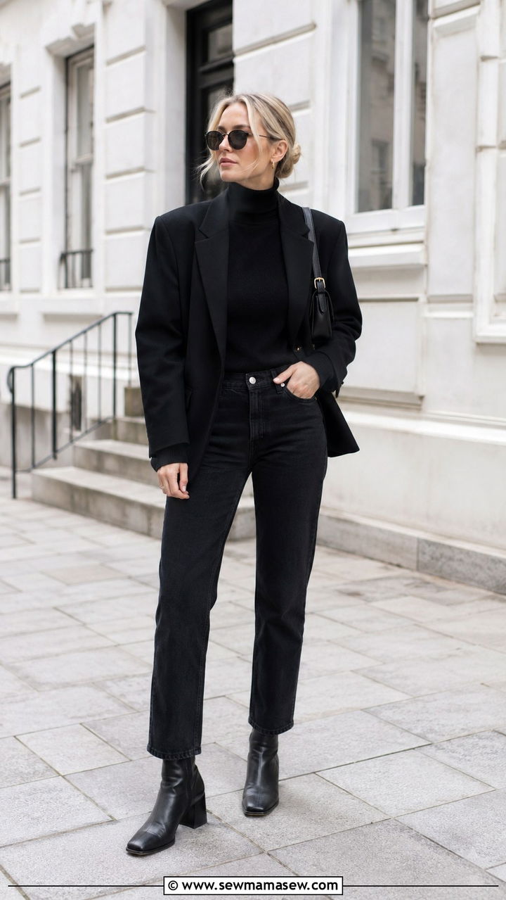 All black layered outfit - 30 scandinavian capsule wardrobe outfits