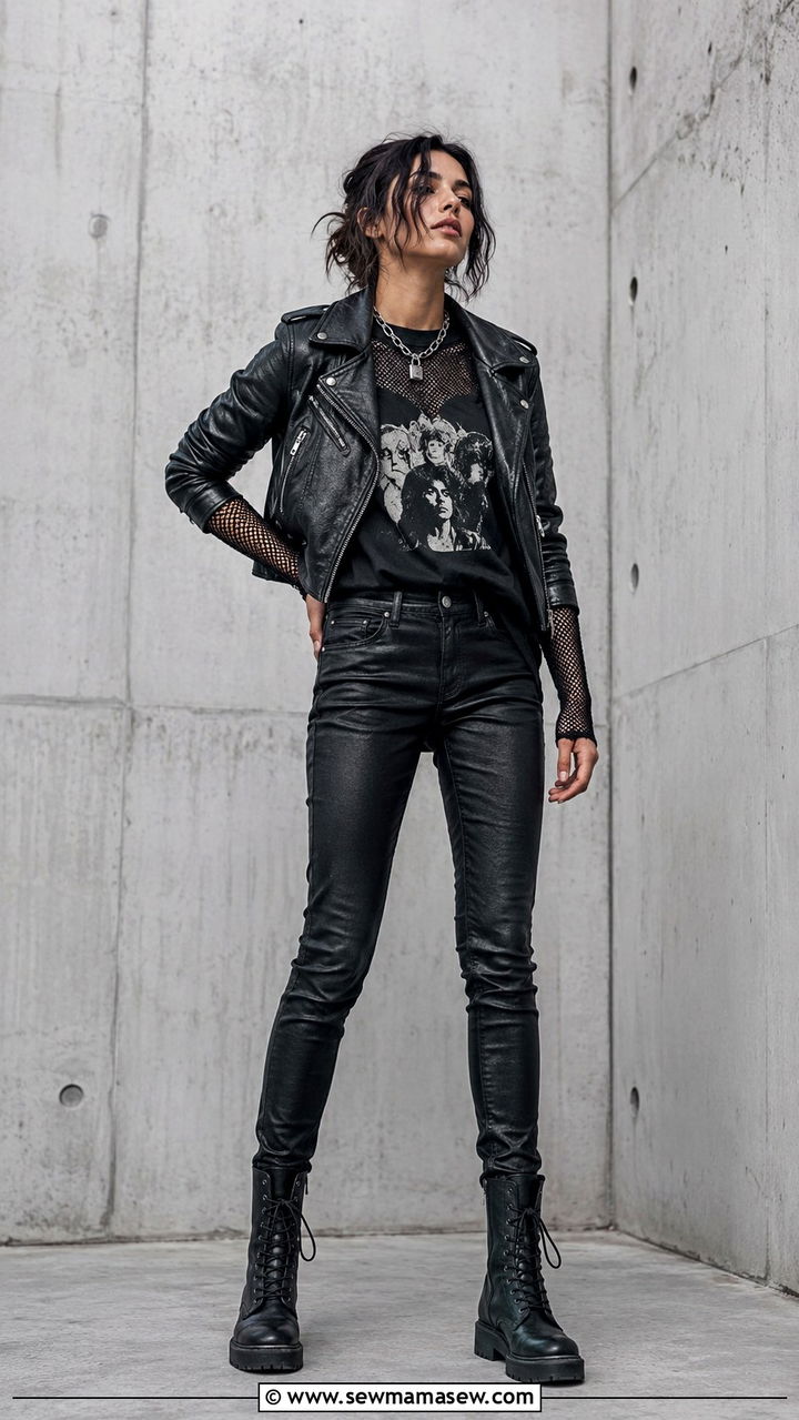 All black layered textures look with different fabric finishes - 30 grunge outfits to copy