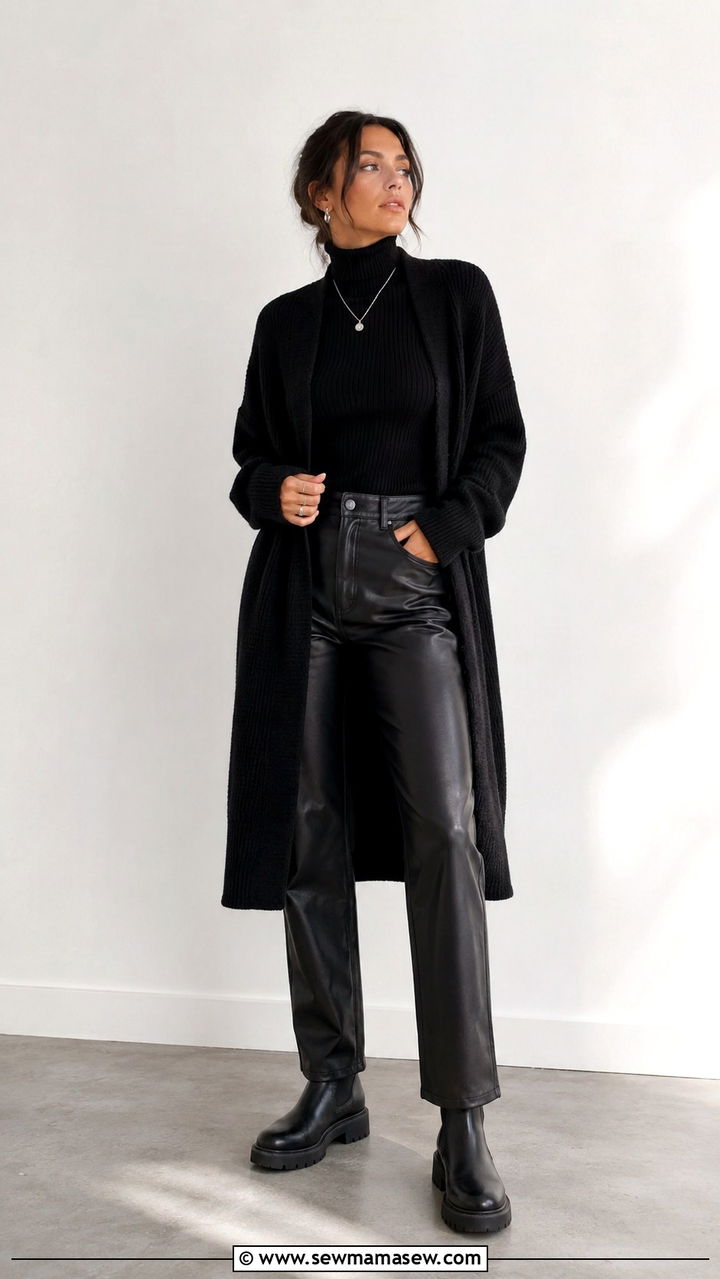 All black leather and knit monochrome outfit - 30 casual Pinterest outfits