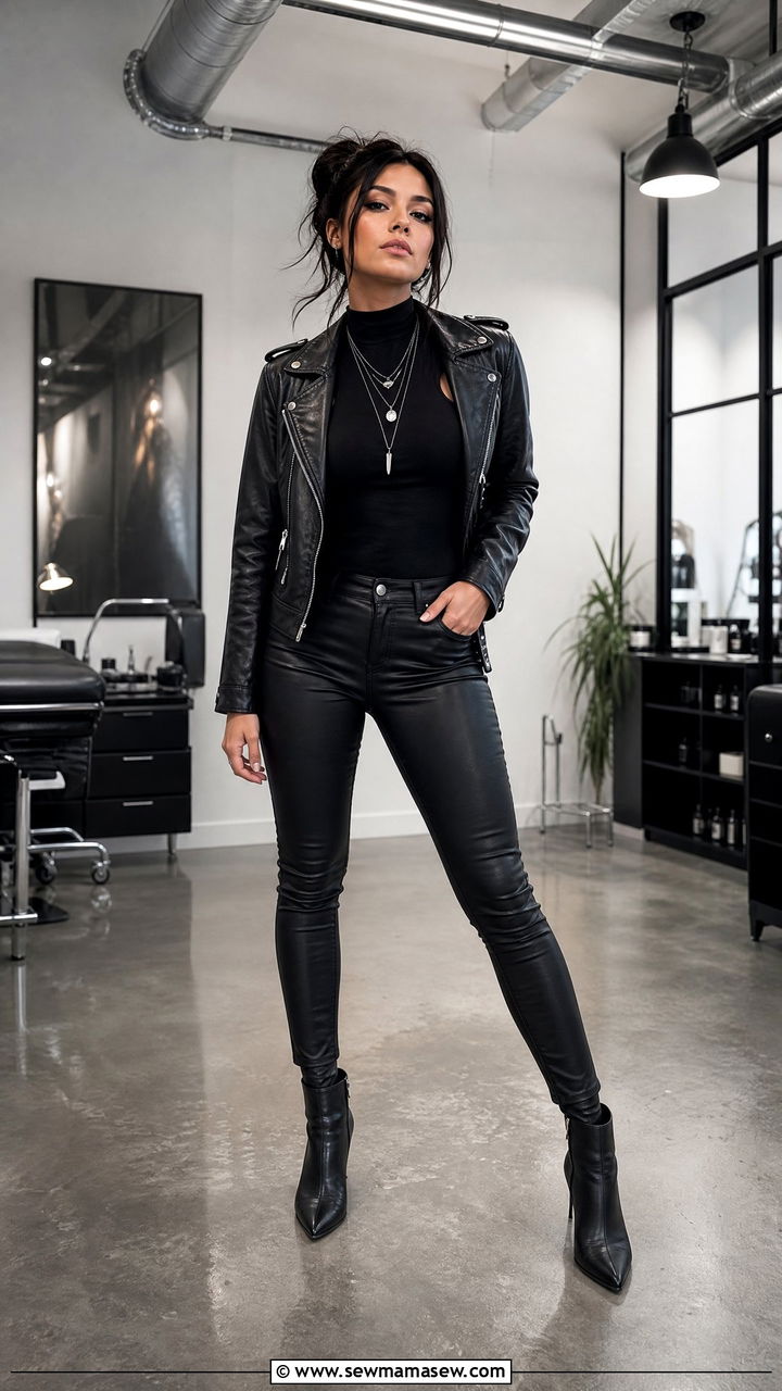 All black leather look outfit - 30 Esthetician outfit ideas