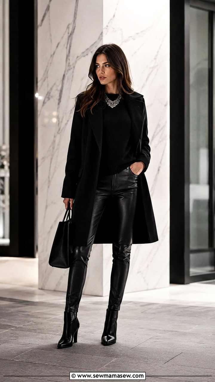 All black leather pants and cashmere sweater outfit - 25 Outfit ideas for women over 40 casual 2026