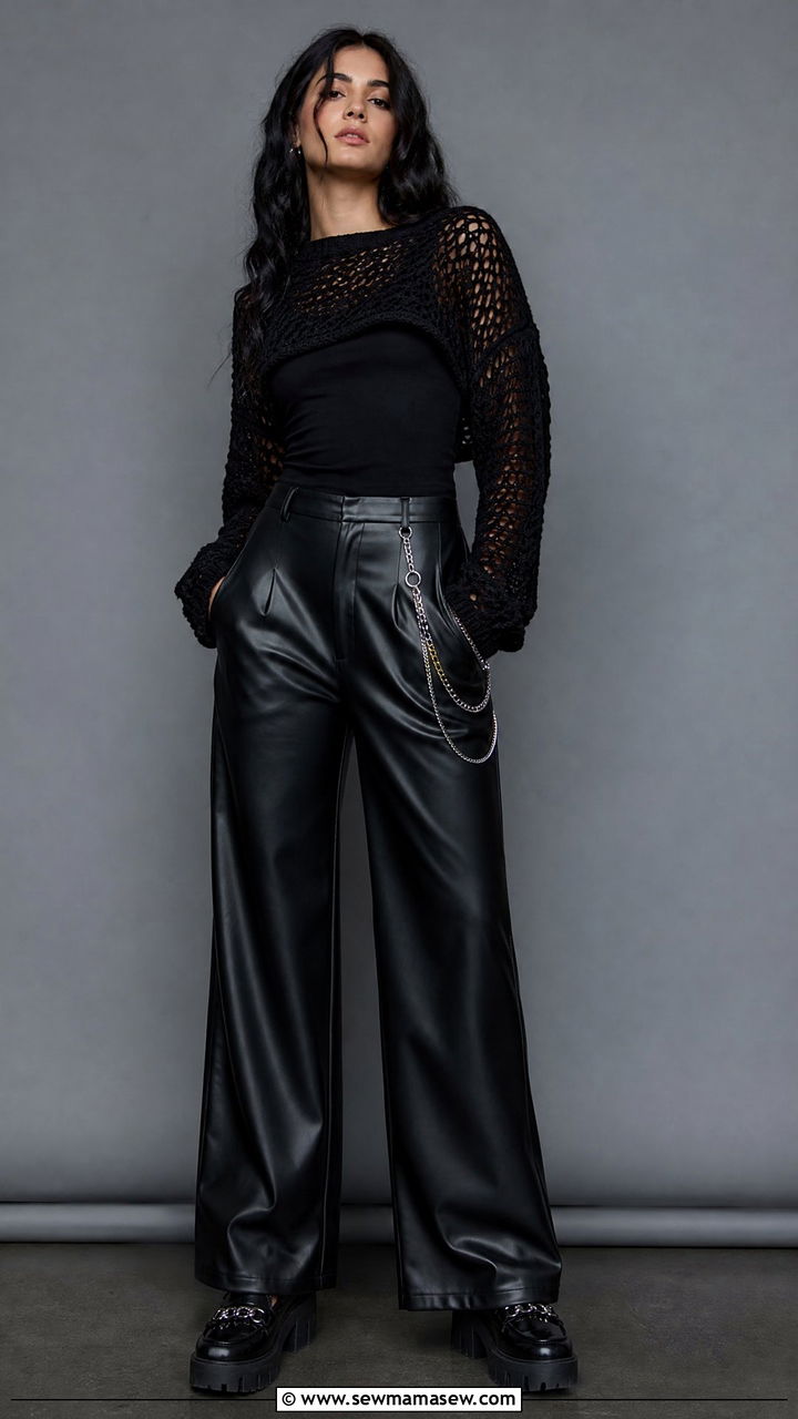 All black mesh top and faux leather pants - 20 Olivia Rodrigo concert outfit ideas