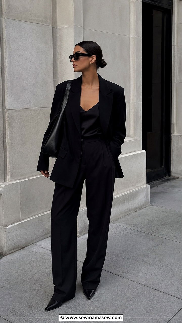 All black monochrome blazer and trousers - 30 Nepo baby outfit ideas