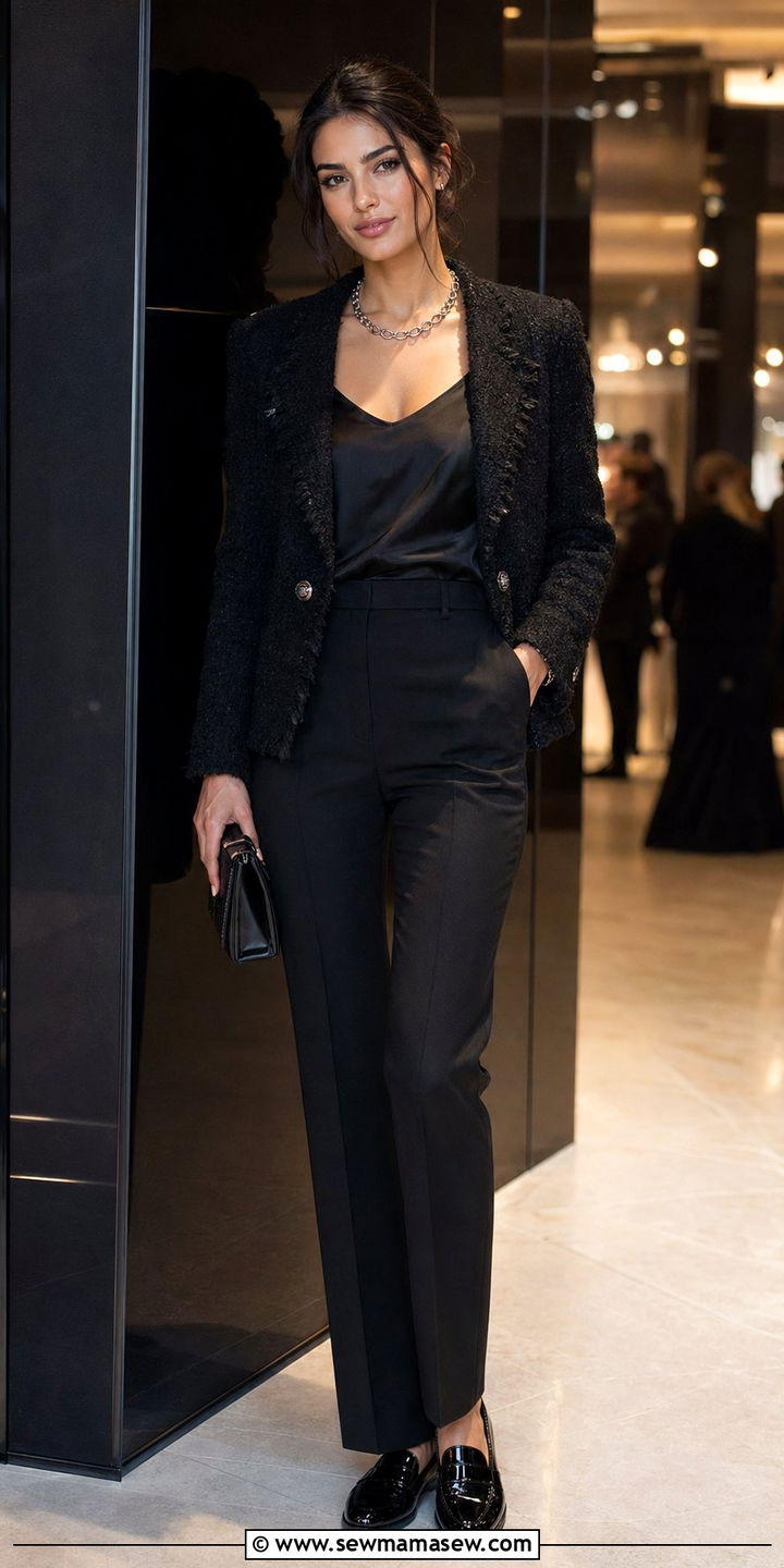 All black monochrome outfit with varied textures - 35 Ageless outfit ideas
