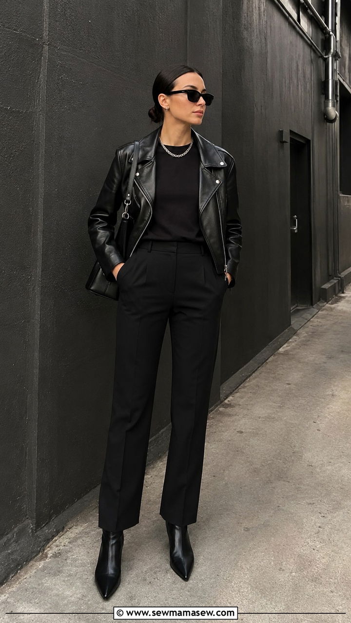 All black outfit with leather jacket - 30 minimalist outfits for women