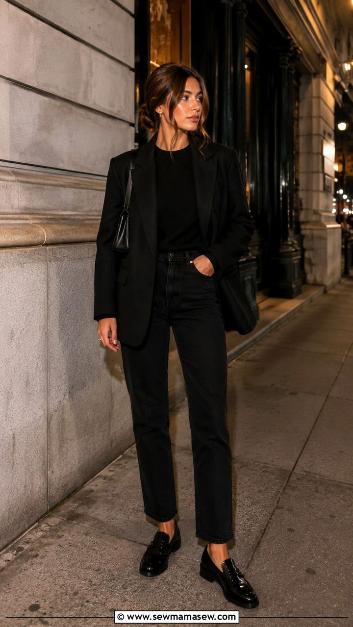 All black outfit with penny loafers - 30 How to style penny loafers
