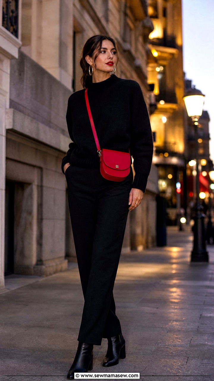 All black outfit with statement bag outfit - 30 French girl outfits to copy