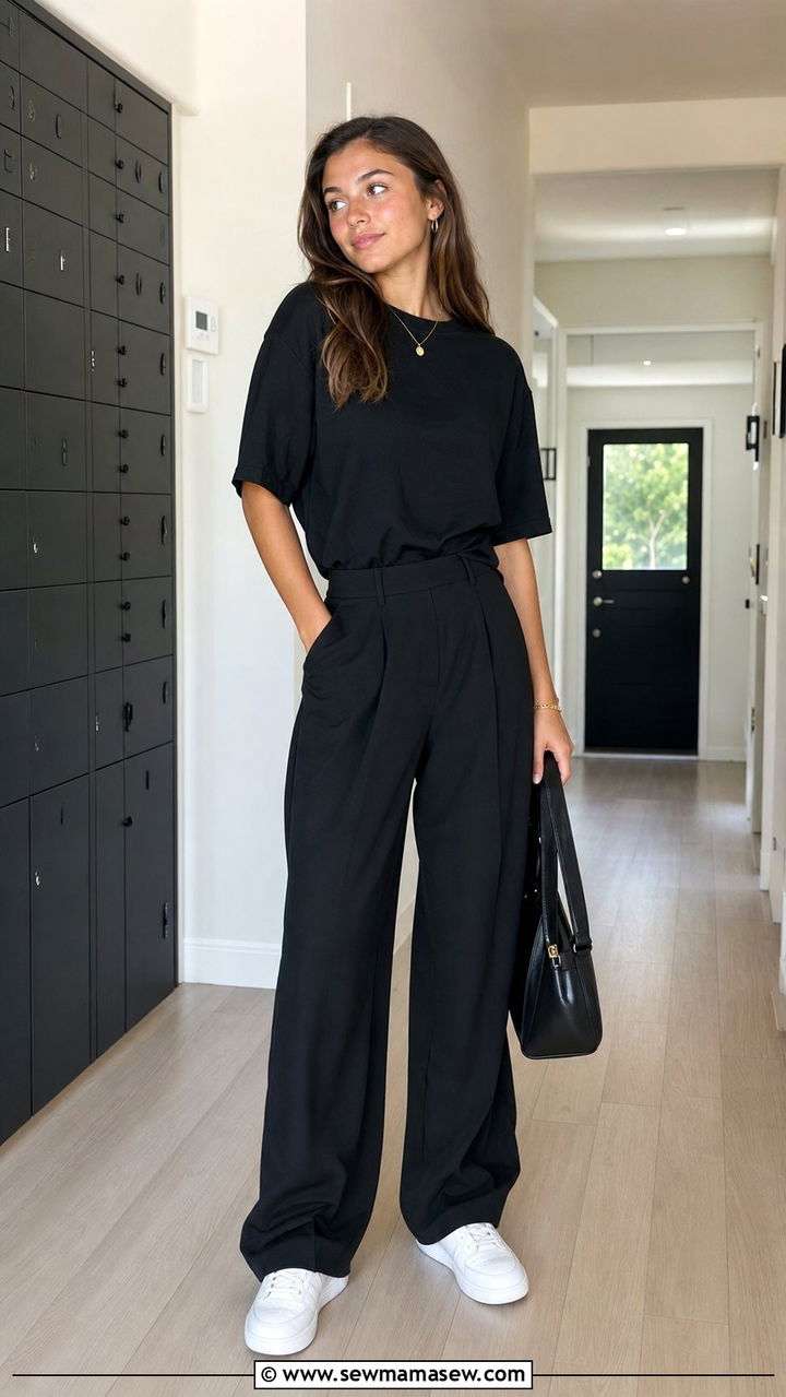 All black outfit with white sneakers - 35 Back to school outfit ideas 12th grade