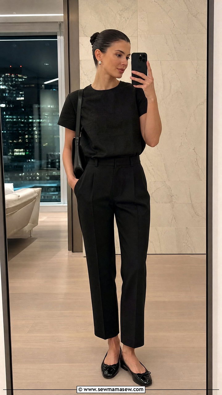 All black spring outfit with patent ballet flats - 35 Minimalist spring outfits