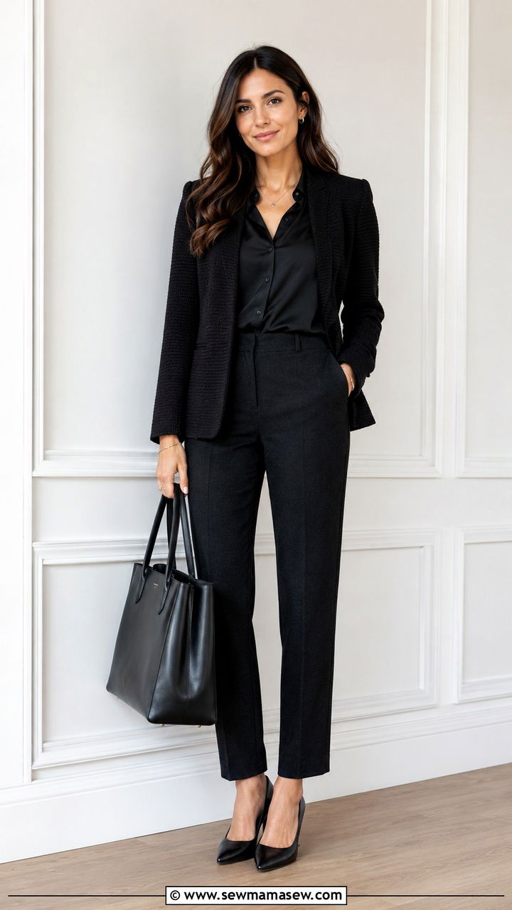 All black textured monochrome work outfit - 30 business casual outfits inspo