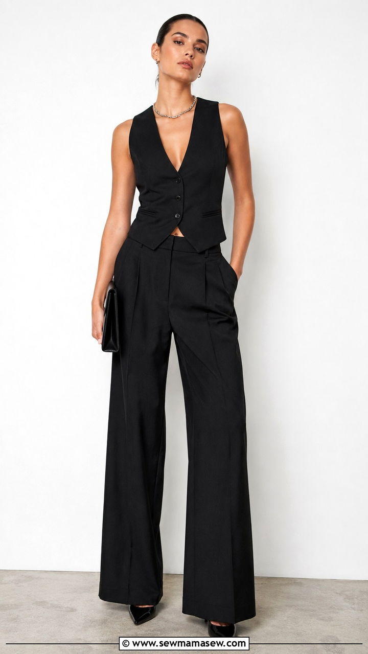 All black vest and wide leg trousers - 30 Pinterest outfits for women