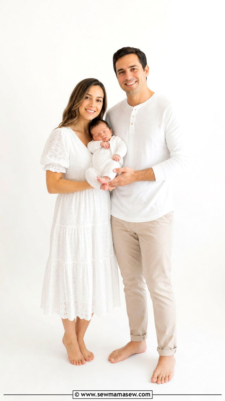All white family photo outfit for newborn session - 25 Family photo outfit ideas with newborn