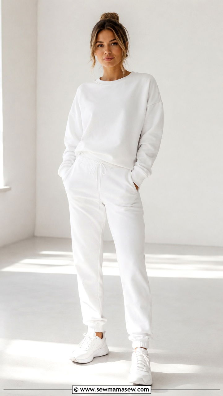 All white monochrome sweat set - 30 Gym outfit ideas 2026