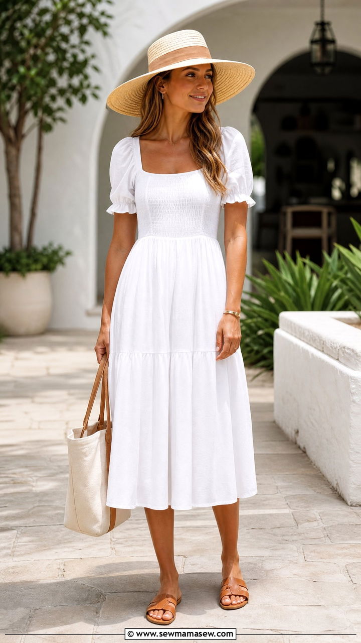 All white outfit with wide brim straw hat - 30 Summer outfits with hats