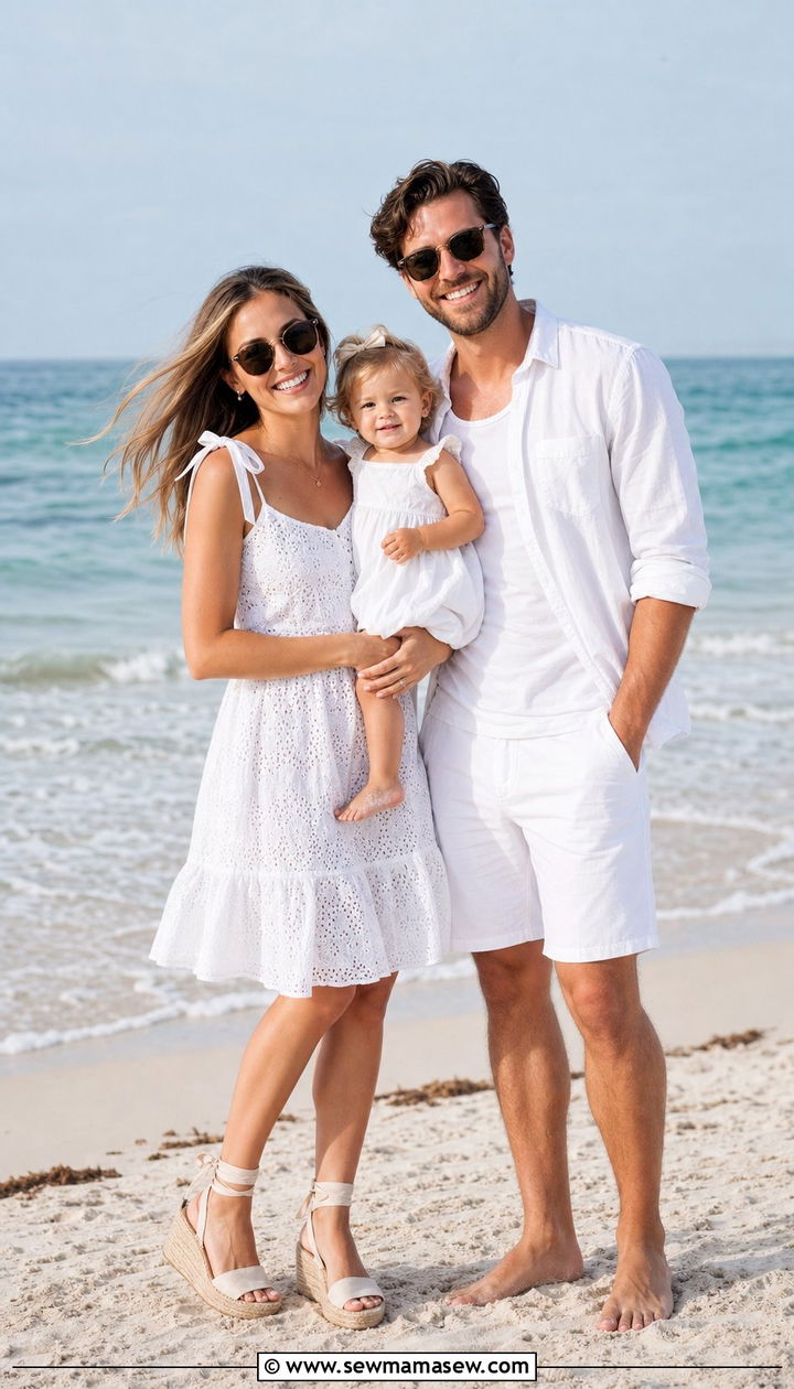 All white summer family photo outfit with toddler - 25 Family photo outfit ideas with toddlers