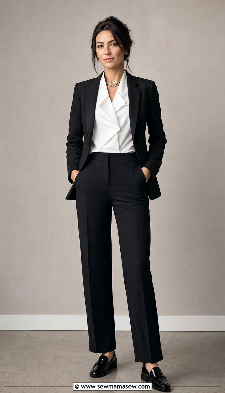 AllBlack Outfit With A White Blouse - 30 Zoom interview outfit ideas