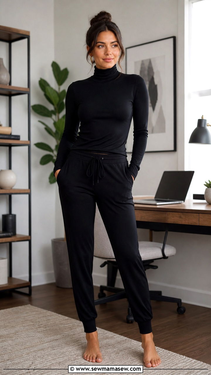 AllBlack Turtleneck And Sleek Joggers For WFH - 40 Work from home outfit ideas