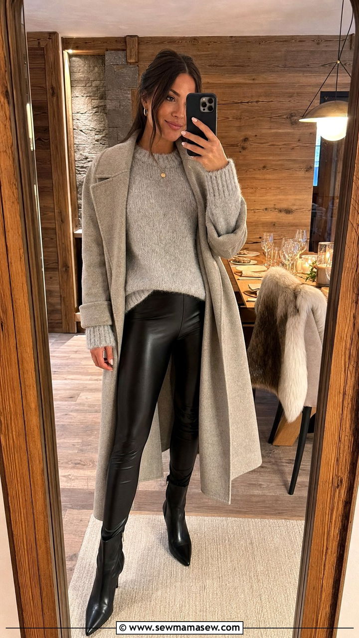 Alpaca sweater with faux leather leggings - 25 Sporty chic outfit ideas apres ski