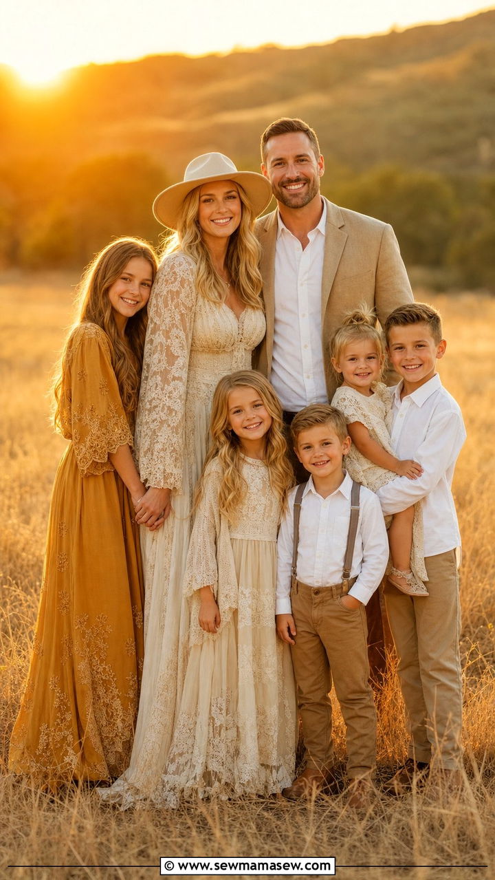 Amber Gold and Warm White Golden Hour Outfit - 25 Family photo outfits for large families
