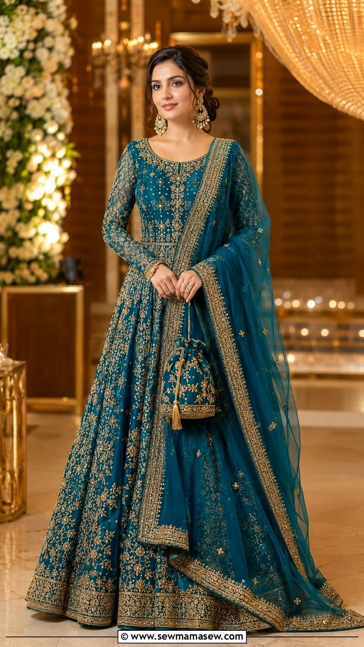 Anarkali Floor Length Gown for Wedding Function - 20 Modest outfit ideas for sister of the bride