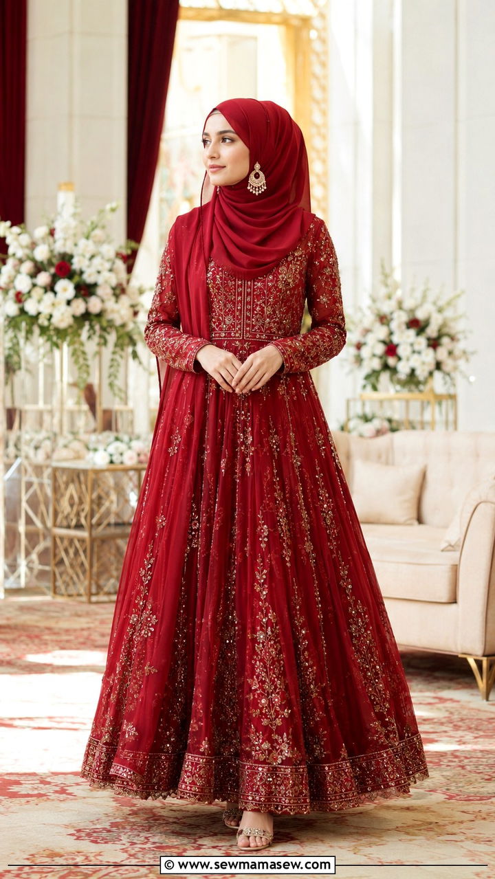 Anarkali Gown With Chiffon Hijab - 30 Modest wedding guest outfit ideas with hijab