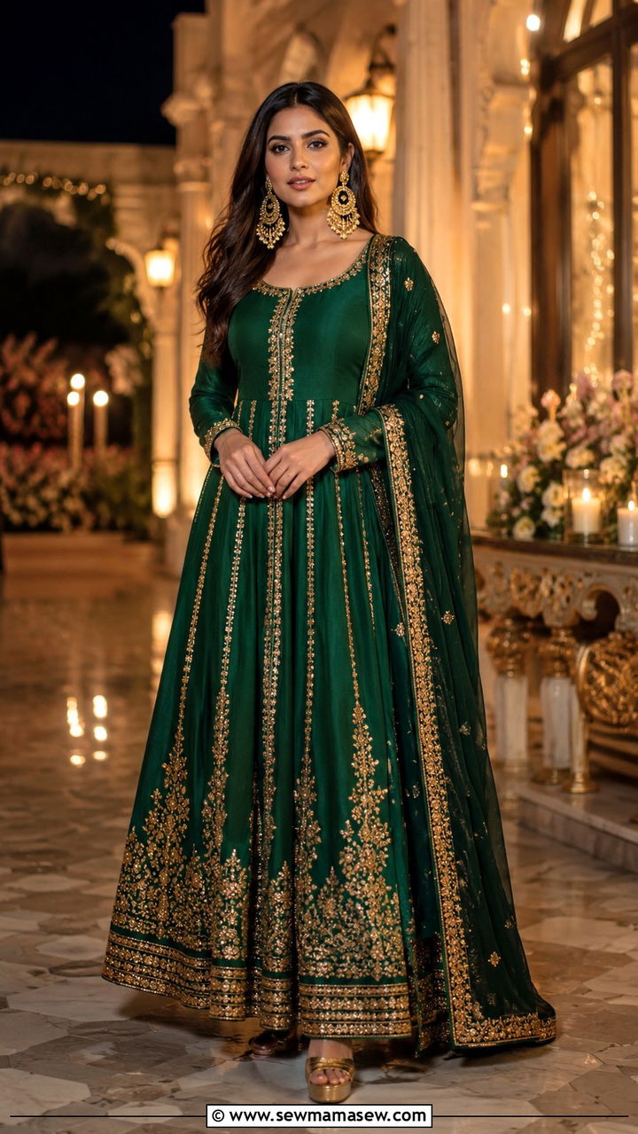 Anarkali Gown With Dupatta Drape - 20 Wedding guest outfit ideas Barat ceremony