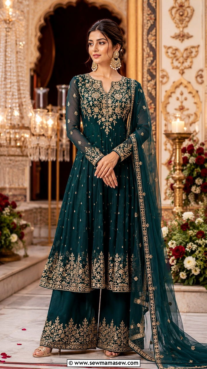 Anarkali Palazzo Kurta Matching Set - 30 Palazzo pants matching set outfit ideas