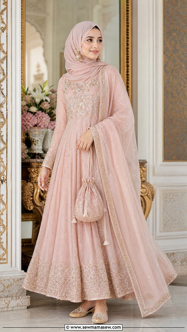 Anarkali Suit With Chiffon Hijab - 30 Eid outfit ideas for hijabis